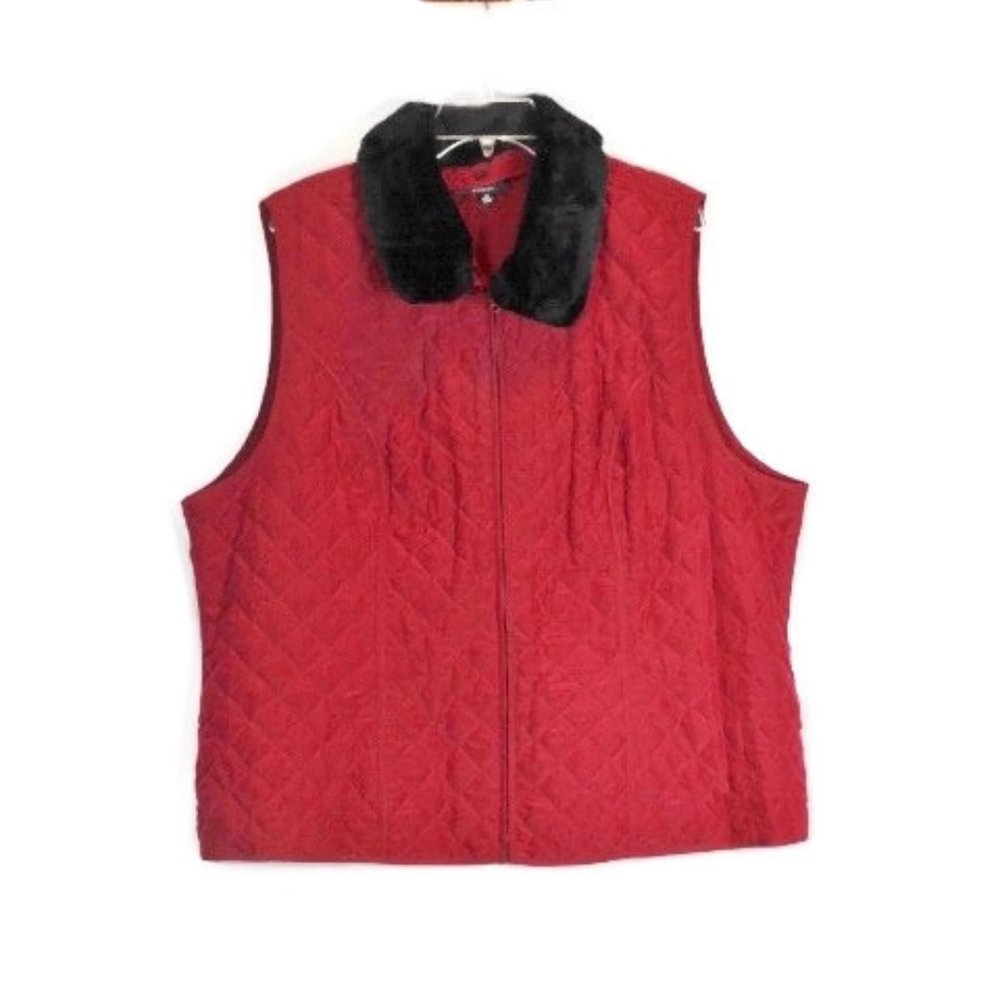 I.N. Studio Red Women's Sleeveless Vest Quilt Pattern Zip Closure 2X 037